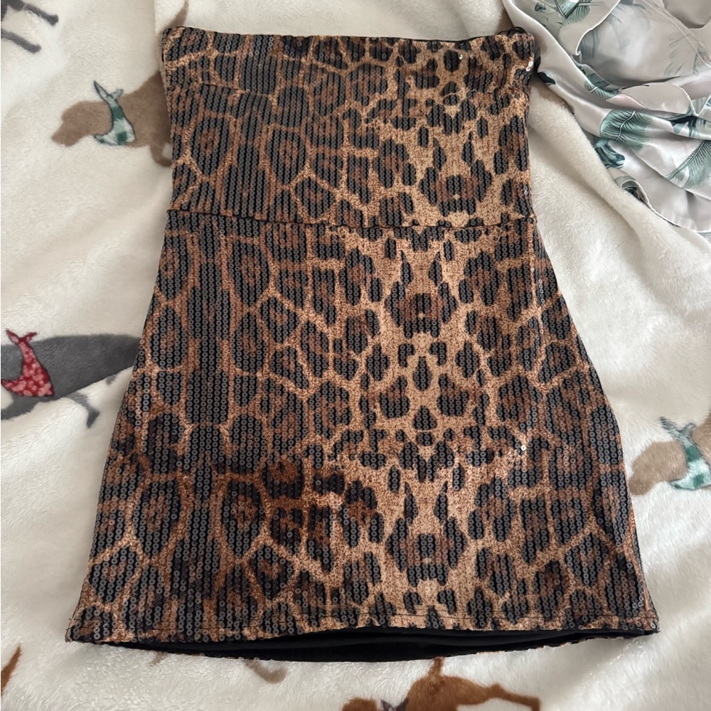 Leopard Print Strapless Dress
